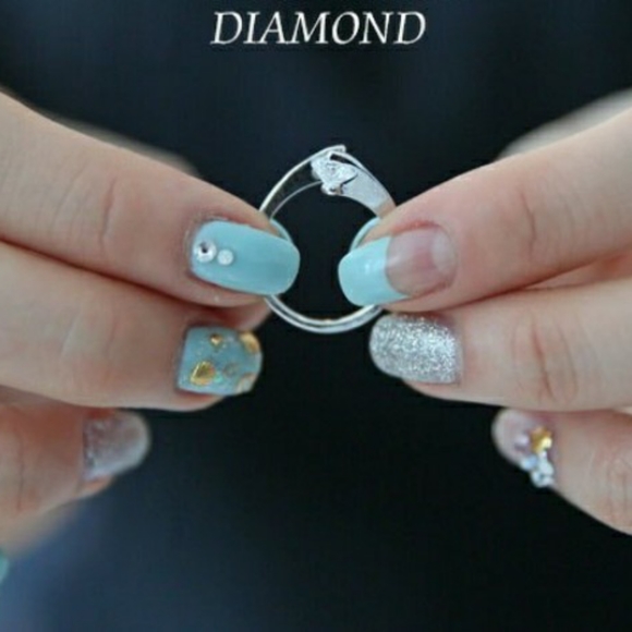 Double Floating Diamond Adjustable Ring | Rhodium Plated - Picture 11 of 14